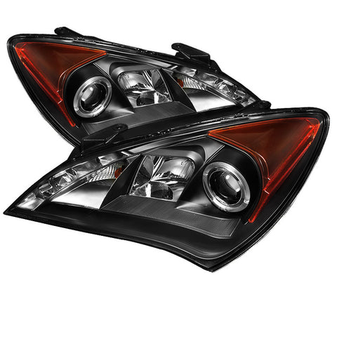 Hyundai Genesis 10-12 Projector Headlights - Halogen Model Only  - LED Halo - DRL - Black - High H1 (Included) - Low H7 (Included) -a