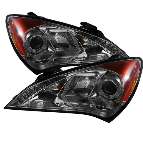 Hyundai Genesis 10-12 Projector Headlights - Halogen Model Only  - LED Halo - DRL - Smoke - High H1 (Included) - Low H7 (Included) -c