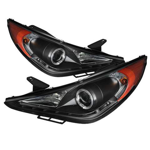 Hyundai Sonata 11-13 Projector Headlights - LED Halo - DRL - Black - High H7 (Included) - Low H7 (Included)