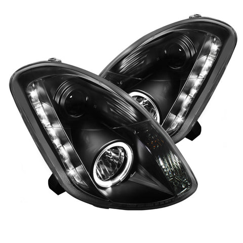 Infiniti G35 03-04 4DR Projector Headlights - Halogen Model Only  - LED Halo - DRL - Black - High H4 (Included) - Low H1 (Included) -i