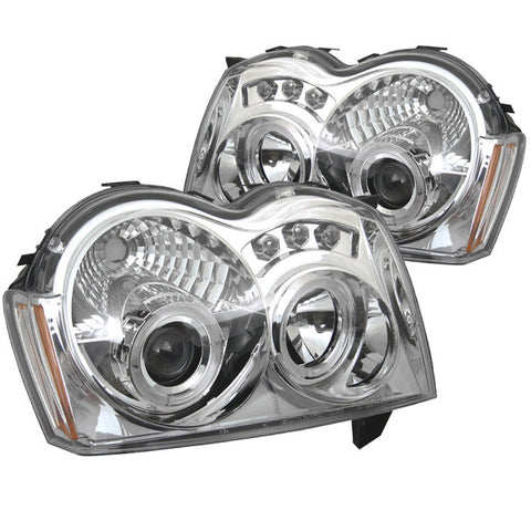 Jeep Grand Cherokee 05-07 Projector Headlights - LED Halo - LED ( Replaceable LEDs ) - Chrome - High H1 (Included) - Low 9006 (Not Included)