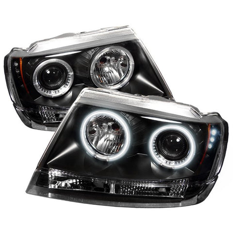 Jeep Grand Cherokee 99-04 Projector Headlights - CCFL Halo - LED ( Replaceable LEDs ) - Black - High H1 (Included) - Low 9006 (Not Included)