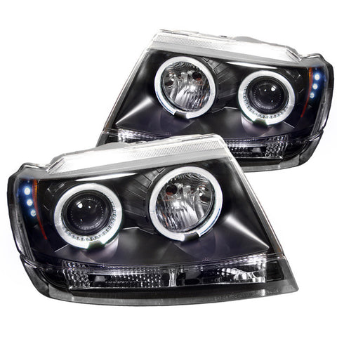Jeep Grand Cherokee 99-04 Projector Headlights - LED Halo - LED ( Replaceable LEDs ) - Black - High H1 (Included) - Low 9006 (Not Included)