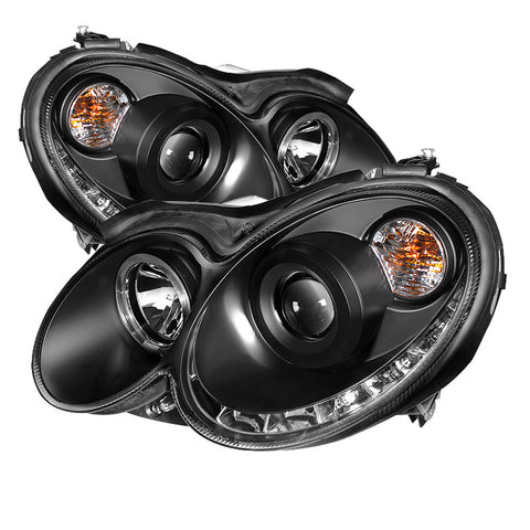 Mercedes Benz CLK 03-09 Projector Headlights - Halogen Model Only  - LED Halo - DRL - Black - High H1 (Included) - Low H7 (Included) -r