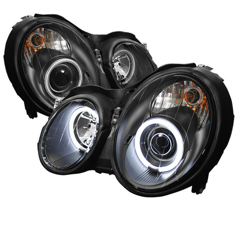 Mercedes Benz CLK 98-02 Projector Headlights - Halogen Model Only  - CCFL Halo - Black - High H1 (Included) - Low H7 (Included) -t