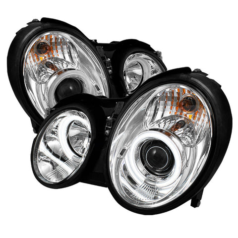 Mercedes Benz CLK 98-02 Projector Headlights - Halogen Model Only  - CCFL Halo - Chrome - High H1 (Included) - Low H7 (Included) -u