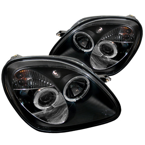 Mercedes Benz SLK 98-04 1PC Projector Headlights - Halogen Model Only  - LED Halo - Black - High H1 (Included) - Low H1 (Included) -d