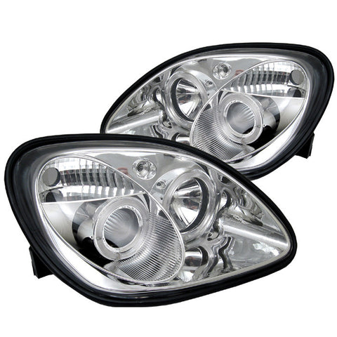 Mercedes Benz SLK 98-04 1PC Projector Headlights - Halogen Model Only  - LED Halo - Chrome - High H1 (Included) - Low H1 (Included) -e