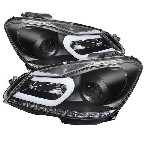 Mercedes Benz W204 C-Class 12-13 Projector Headlights - Halogen Model Only  - DRL - Black - High H1 (Included) - Low H7 (Included) -j