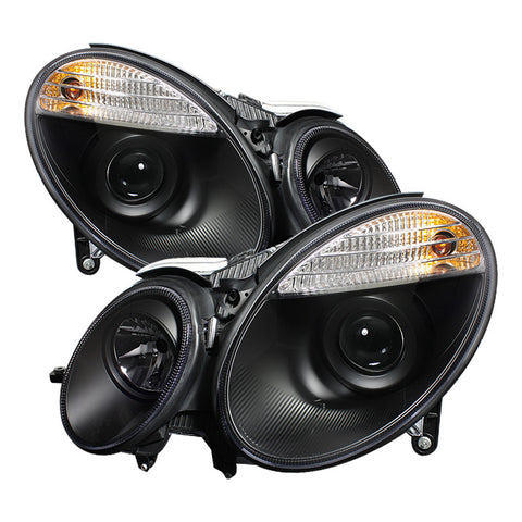 Mercedes Benz E-Class 03-06 Projector Headlights - Halogen Model Only  - Black - High H7 (Included) - Low H7 (Included) -l