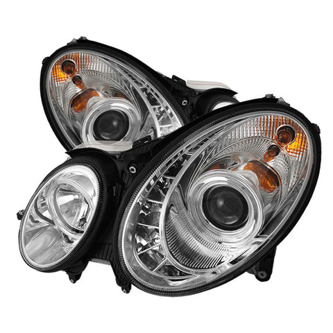 Mercedes Benz E-Class 03-06 Projector Headlights - Halogen Model Only  - DRL - Chrome - High H7 (Included) - Low H7 (Included) -o