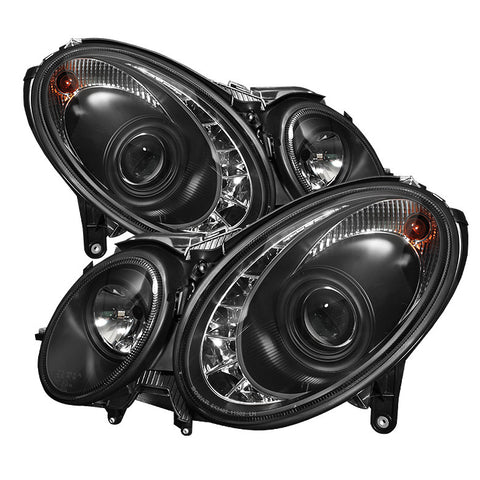 Mercedes Benz E-Class 03-06 Projector Headlights - Xenon/HID Model Only  - DRL- Black - High H7 (Included) - Low D2R (Not Included) -r