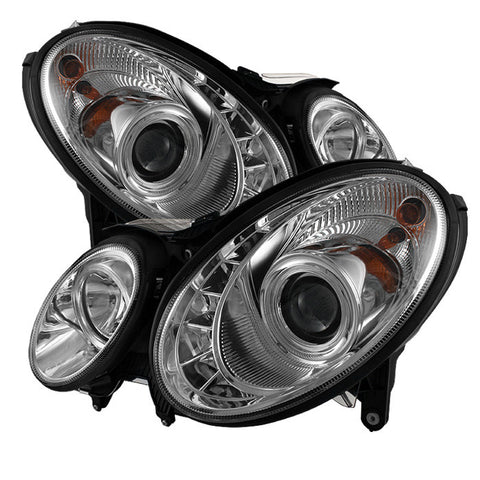 Mercedes Benz E-Class  07-09 Projector Headlights - Halogen Model Only  - DRL - Chrome - High H7 (Included) - Low H7 (Included) -w