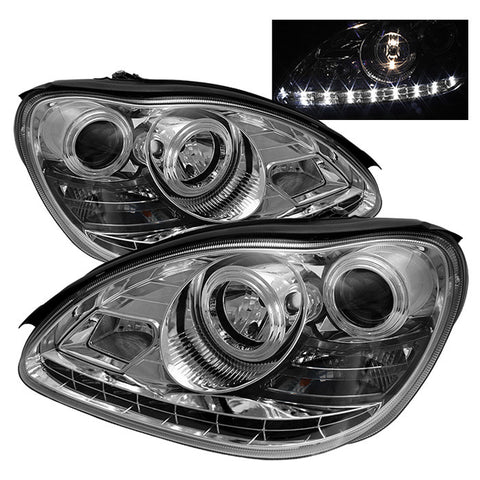 Mercedes Benz S-Class 00-06 Projector Headlights - Halogen Model Only  - DRL - Chrome - High H1 (Included) - Low H7 (Included) -c