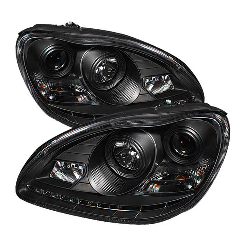 Mercedes Benz S-Class 03-06 Projector Headlights - Xenon/HID Model Only  - DRL - Black - High H7 (Included) - Low D2R (Not Included) -f