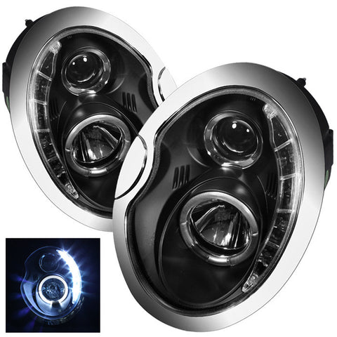 Mini Cooper 02-06 Projector Headlights - DRL - Black - High H1 (Included) - Low H1 (Included)