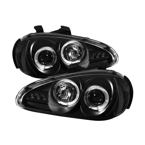 Mazda MX3 92-96 Projector Headlights - LED Halo - LED ( Replaceable LEDs ) - Black - High H1 (Included) - Low H1 (Included)