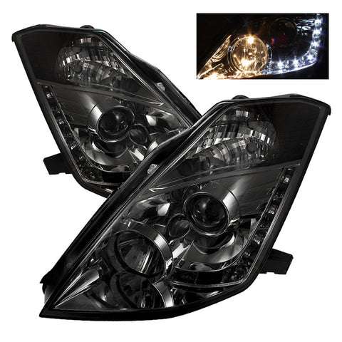 Nissan 350Z 03-05 Projector Headlights - Halogen Model Only  - DRL - Smoke - High H1 (Included) - Low H7 (Included) -m