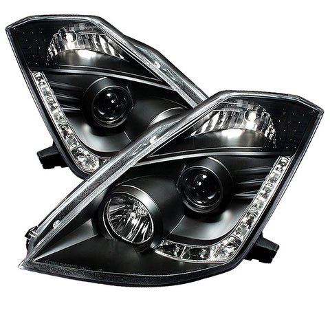 Nissan 350Z 03-05 Projector Headlights -  Xenon/HID Model Only  - DRL - Black - High H1 (Included) - Low D2R (Not Included) -n