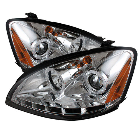 Nissan Altima 02-04 Projector Headlights - Halogen Model Only  - LED Halo - LED  - Chrome - High H1 (Included) - Low H1 (Included) -w