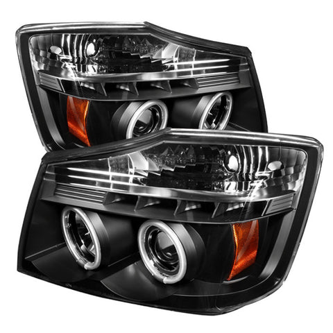 Nissan Titan 04-13 / Nissan Armada 04-07 Projector Headlights - CCFL Halo - LED ( Replaceable LEDs ) - Black - High H1 (Included) - Low H1 (Included)