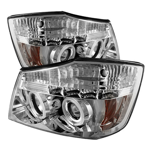 Nissan Titan 04-13 / Nissan Armada 04-07 Projector Headlights - CCFL Halo - LED ( Replaceable LEDs ) - Chrome - High H1 (Included) - Low H1 (Included)