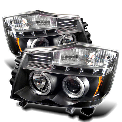Nissan Titan 04-13 / Nissan Armada 04-07 Projector Headlights - LED Halo - LED ( Replaceable LEDs ) - Black - High H1 (Included) - Low H1 (Included)