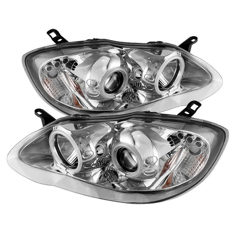 Toyota Corolla 03-08 Projector Headlights - CCFL Halo- LED ( Replaceable LEDs ) - Chrome - High 9005 (Not Included) - Low H1 (Included)