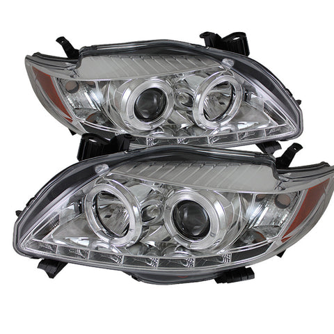 Toyota Corolla 09-10 Projector Headlights - LED Halo - DRL - Chrome - High H1 (Included) - Low H1 (Included)