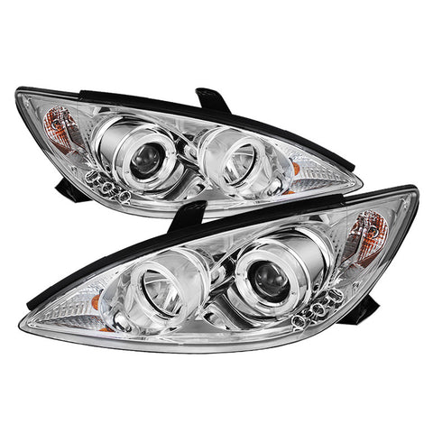 Toyota Camry 02-06 Projector Headlights - LED Halo - LED ( Replaceable LEDs ) - Chrome - High H1 (Included) - Low H1 (Included)