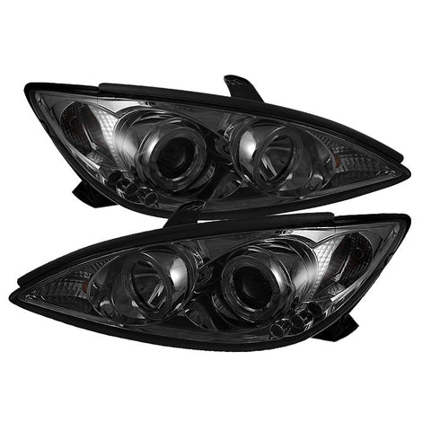 Toyota Camry 02-06 Projector Headlights - LED Halo - LED ( Replaceable LEDs ) - Smoke - High H1 (Included) - Low H1 (Included)