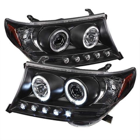 Toyota Land Cruiser 08-11 Projector Headlights - LED Halo - LED ( Replaceable LEDs ) - Black - High H1 (Included) - Low H1 (Included)