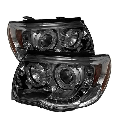 Toyota Tacoma 05-11 Projector Headlights - LED Halo - LED ( Replaceable LEDs ) - Smoke - High H1 (Included) - Low H1 (Included)