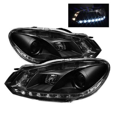 Volkswagen Golf / GTI 10-12 Projector Headlights - Halogen Model Only  - DRL - Black - High H1 (Included) - Low H7 (Included) -k