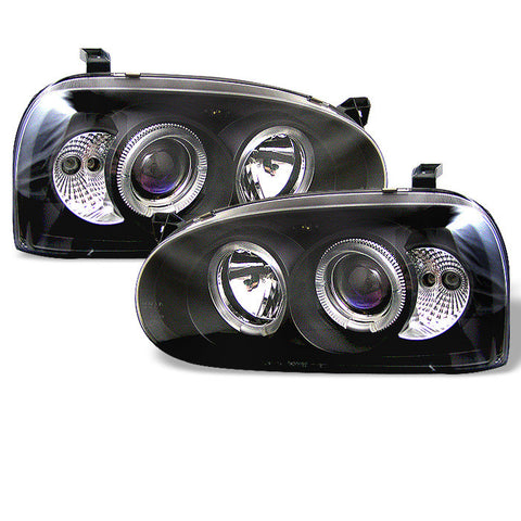 Volkswagen Golf III 93-98 Projector Headlights - LED Halo - Black - High H1 (Included) - Low H1 (Included)