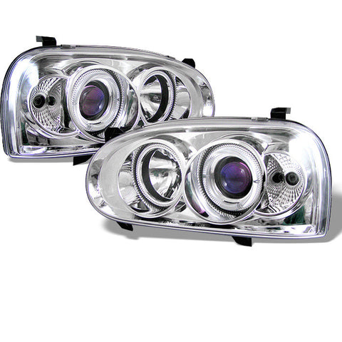 Volkswagen Golf III 93-98 Projector Headlights - LED Halo - Chtome - High H1 (Included) - Low H1 (Included)