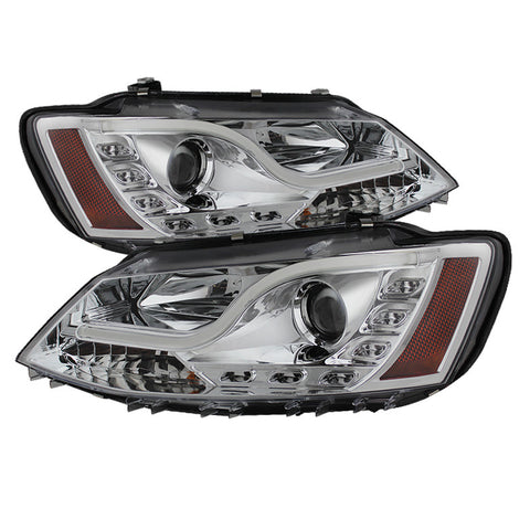 Volkswagen Jetta 11-13 Projector Headlights - Halogen Model Only  Light Tube DRL - Chrome - High H1 (Included) - Low H7 (Included) -z