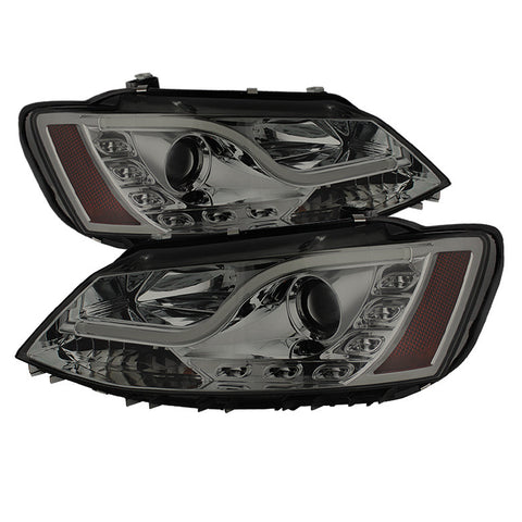 Volkswagen Jetta 11-13 Projector Headlights - Halogen Model Only  Light Tube DRL - Smoke - High H1 (Included) - Low H7 (Included) -a