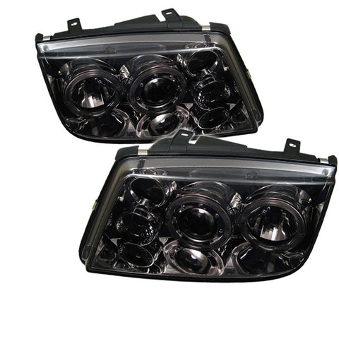 Volkswagen Jetta 99-05 Projector Headlights - LED Halo - Smoke - High H1 (Included) - Low H1 (Included)