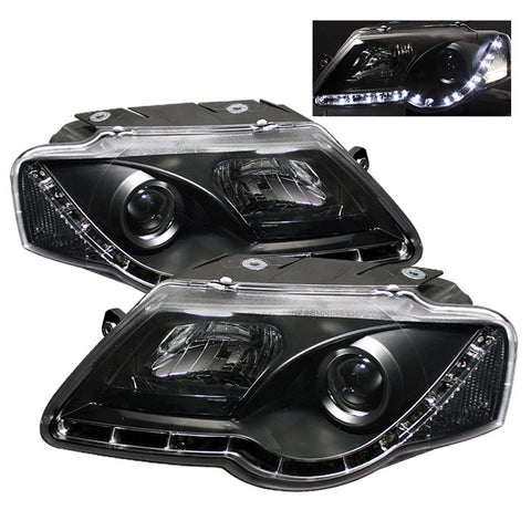Volkswagen Passat 06-08 Projector Headlights - DRL - Black - High H1 (Included) - Low H1 (Included)