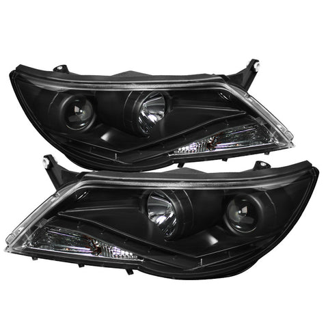 Volkswagen Tiguan 09-11 Projector Headlights - DRL - Black - High H1 (Included) - Low H7 (Included)