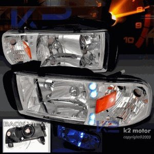 DODGE 94-01 DODGE RAM - CHROME 1PC LED HEAD LIGHTS/ LAMPS - RS PERFORMANCE 1 SET RH & LH 1994,1995,1996,1997,1998,1999,2000,2001