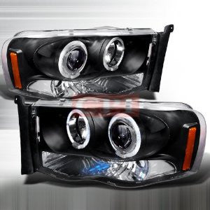 DODGE 2002-2004 DODGE RAM HALO PROJECTOR HEAD LAMPS/ HEADLIGHTS - BLACK 1 SET RH&LH   2002,2003,2004