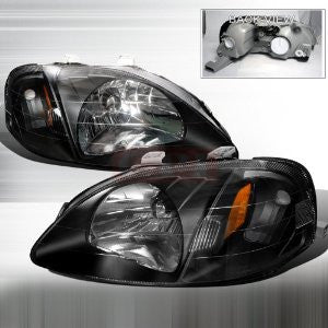 Honda 1999-2000 Honda Civic Jdm Headlights/ Head Lamps - Black-Euro Style