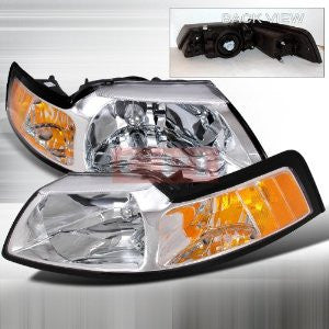 Ford 1999-2004 Ford Mustang 1Pc Headlights/ Head Lamps-Chrome-Euro Style Performance 1999,2000,2001,2002,2003,2004-y