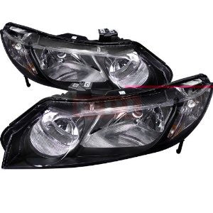 Honda 06-11 Civic Black Housing Euro Headlight Sedan Performance 1 Set Rh & Lh 2006,2007,2008,2009,2010, 2011