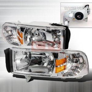 Dodge 1994-2001 Dodge Ram Pick Up 1Pc Headlights/ Head Lamps-Euro Style Performance 1994,1995,1996,1997,1998,1999,2000,2001