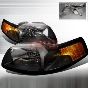 Ford 1999-2004 Ford Mustang 1Pc Headlights/ Head Lamps- Black-Euro Style Performance 1999,2000,2001,2002,2003,2004