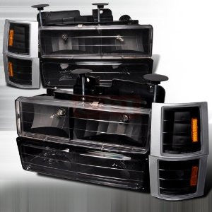 Chevrolet/ Chevy 94-98 C10 - Black 8 Pc Head Lights/ Lamps & Corner Lights & Bumper Lights - Combo