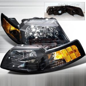 Ford 1999-2004 Ford Mustang 1Pc Headlights/ Head Lamps- Black-Euro Style-x